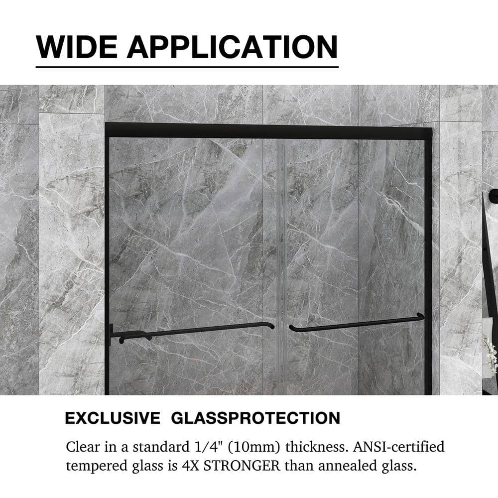 54 in. Matte Black Framed Sliding Shower Door with Clear Glass