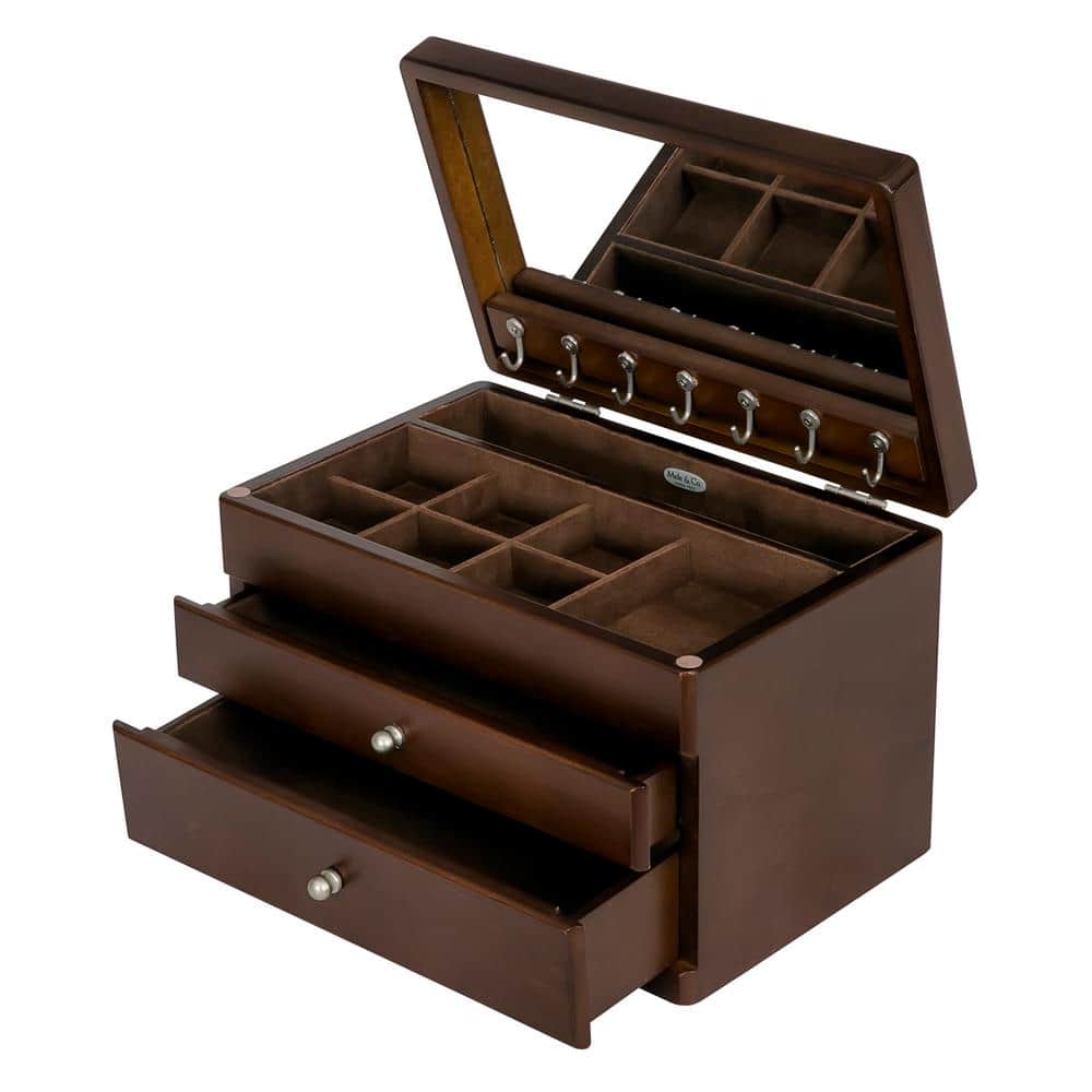 Brisbane Walnut Wooden Jewelry Box with Suede Lining