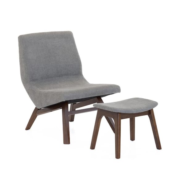 Whitney Modern Grey Fabric Accent Chair with Ottoman