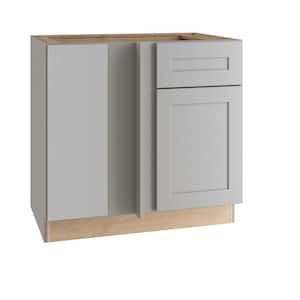 Tremont Assembled 36 x 34.5 x 24 in Plywood Shaker Blind Corner Base Kitchen Cabinet Lt Soft Close in Painted Pearl Gray