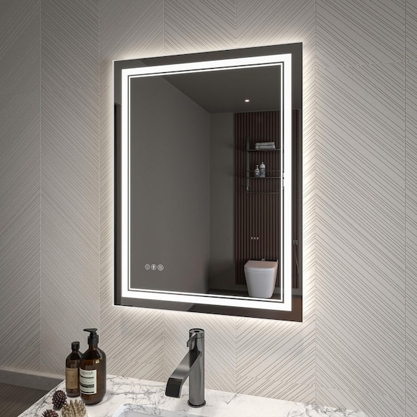 Lonni 24 in. W x 32 in. H Silver Medium Rectangular Frameless LED Wall Bathroom Vanity Mirror, Dimmable, Anti-Fog