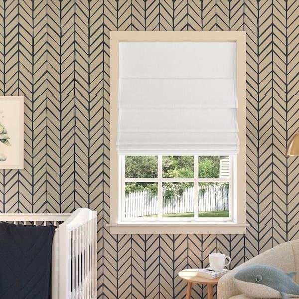Pryer Cordless White 100% Blackout Textured Fabric Roman Shade 39 in. W x 64 in. L