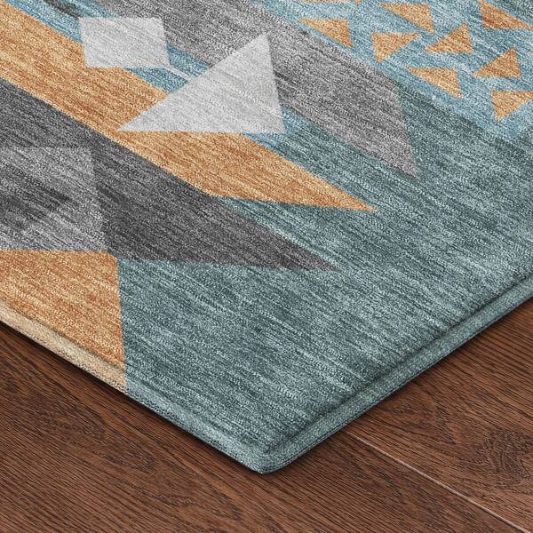 Mayfield Premium Machine Washable Abstract AMF2499 Teal 8 ft. x 8 ft. Round Rug