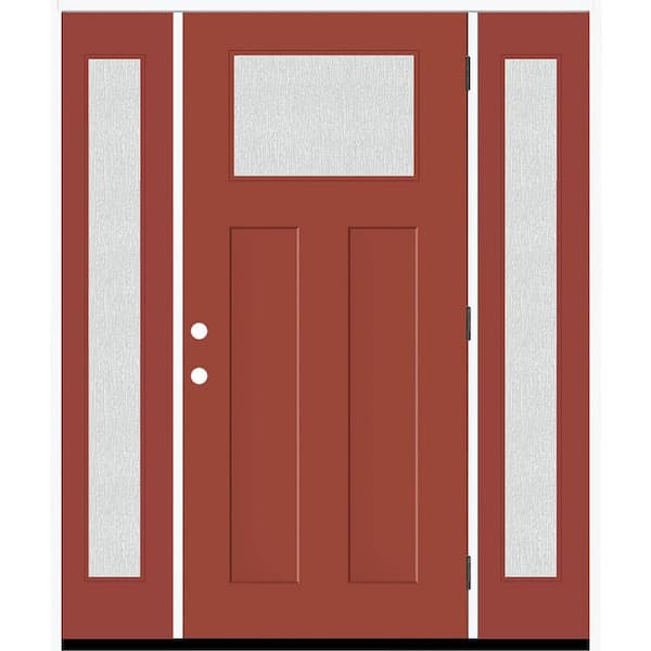 Steves & Sons Legacy 64 in. x 80 in. 1/4 Toplite Rain Glass LHOS Primed MoroccoRed Finish Fiberglass Prehung Front Door w/Dbl 12 in.SL