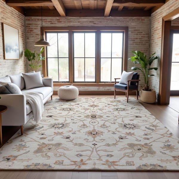 Mayfield Premium Machine Washable Abstract AMF1137 Ivory 5 ft. x 7 ft. 6 in. Area Rug
