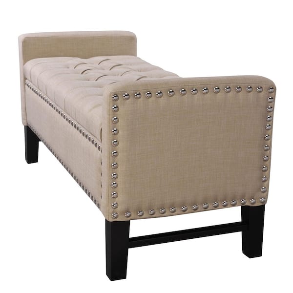 HomeRoots Amelia  Beige 50 in. Linen Bedroom Bench Backless Upholstered