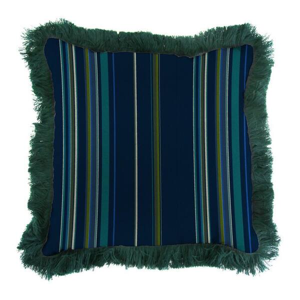 Jordan Manufacturing Sunbrella Stanton Lagoon Square Outdoor Throw Pillow with Forest Green Fringe