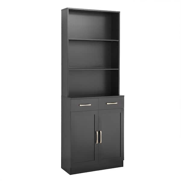 25.9 in. W x 11 in. D x 70 in. H Black Wood Freestanding Bathroom Storage Linen Cabinet with Adjustable Shelf and Drawer