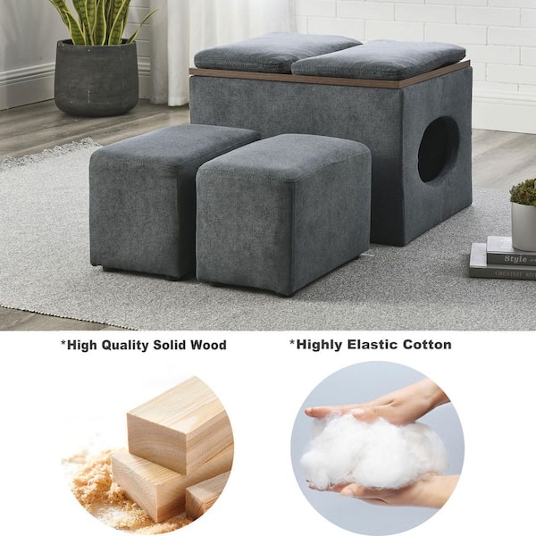 Cube Shape Sitting Stool With Storage Box Living Foldable Storage