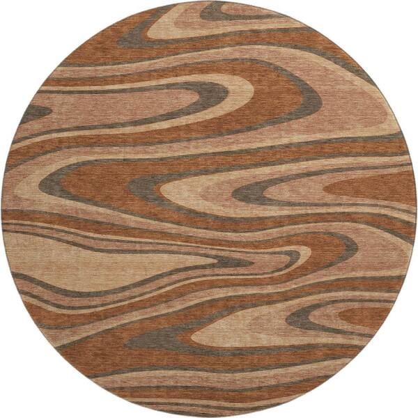 Mayfield Premium Machine Washable Abstract AMF2493 Paprika 8 ft. x 8 ft. Round Rug