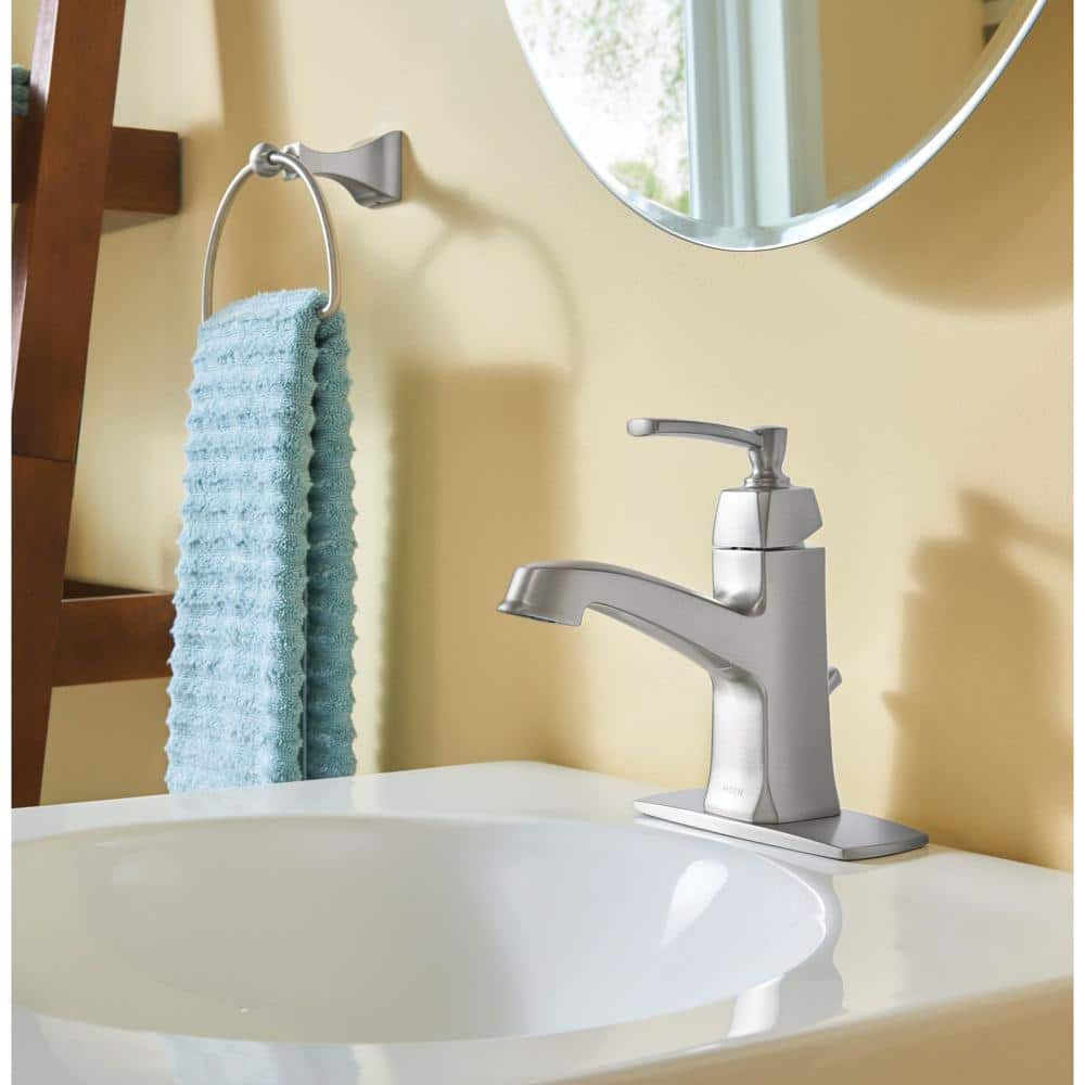 Conway Brushed Nickel Single Hole Bathroom Faucet with Drain Assembly