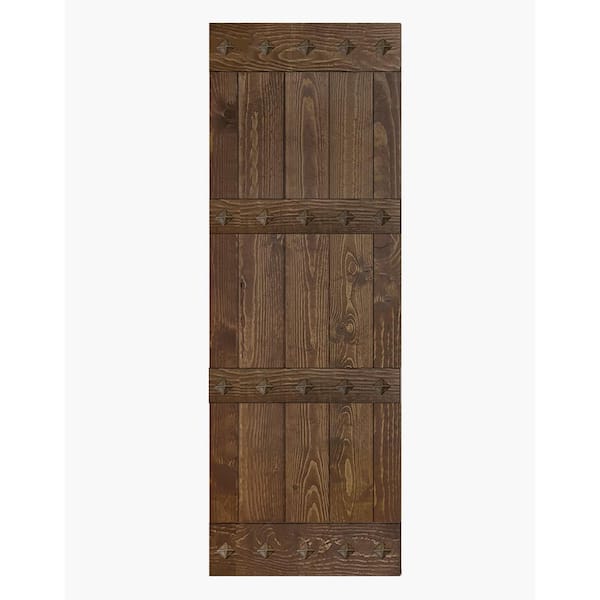 Mid-Century Style 30 in. x 84 in. Dark Walnut Finished Solid Wood Sliding Barn Door Slab - Hardware Track NOT Included