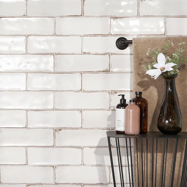 Santa Fe White 3.93 in. x 11.96 in. Polished Ceramic Wall Tile (10.76 sq. ft./Case)