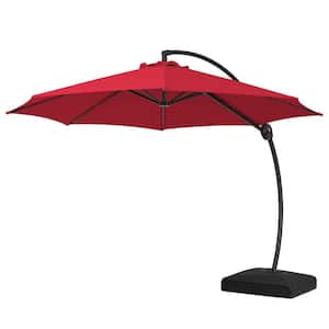 11 ft. Outdoor Cantilever Offset Umbrella Patio Umbrella with Sandbag and Cover in Red