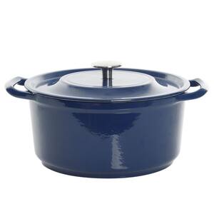 Oak Park 5 Qt. Enameled Cast Iron Casserole with Lid and Glass Steamer in Blue