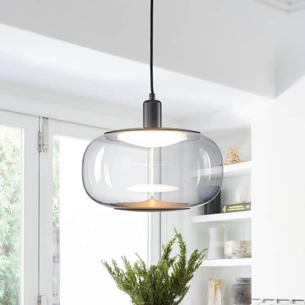 11.81 in. 10-Watt 1-Light Modern Drum Island LED Pendant
