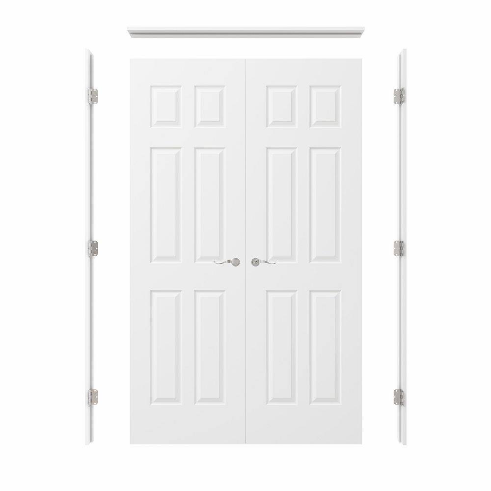 48 in. x 80 in. 6-Panel Universal-Handed Painted Solid Core Wood Double Prehung French Door Plus Quick Assemble Jamb price history on PriceWatchPro