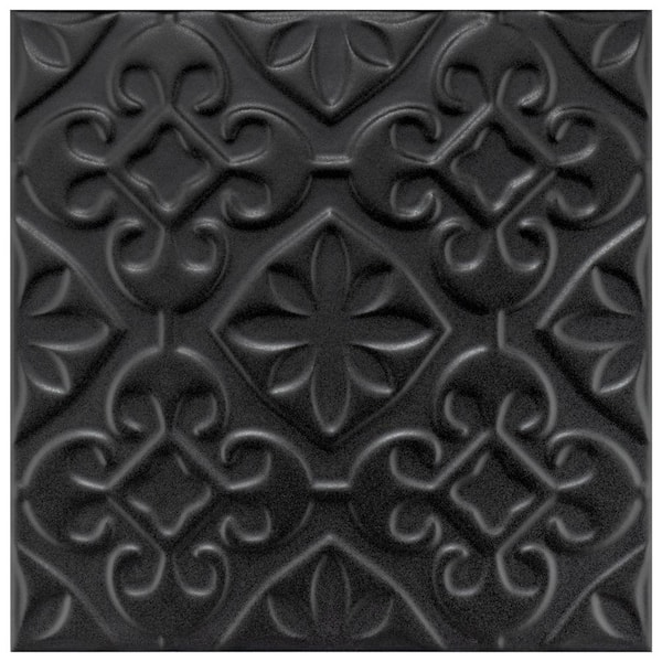 Merola Tile Triplex Valverde Black 7-3/4 in. x 7-3/4 in. Ceramic Wall Tile (10.5 sq. ft./Case)