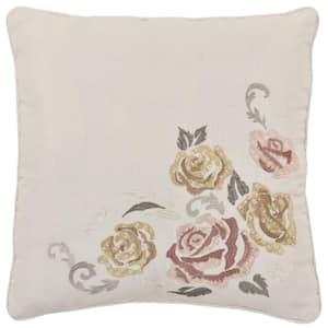 Chablis Ivory Polyester 16 in. x 16 in. Square Decorative Throw Pillow