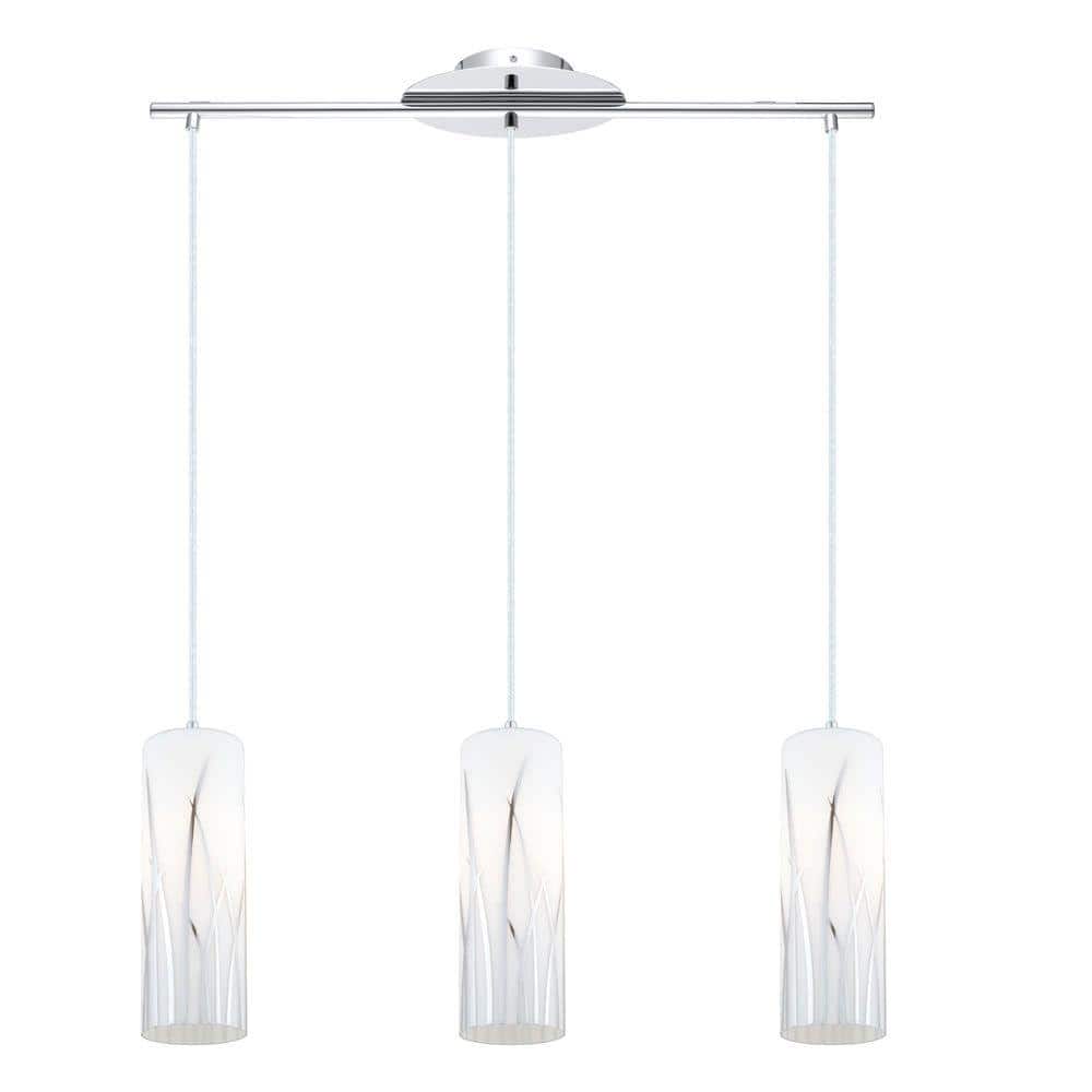Home 27.25 72 Chrome/White in. Pendant W - in. H The Eglo 3-Light Rivato Light with 92741A Chrome Decor Depot x Linear Glass