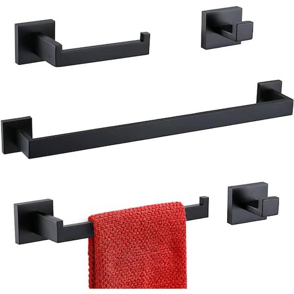 Matte Black 23.6 in. Wall Mounted Bathroom Towel Bar Set, 5-Piece Stainless Steel Kit