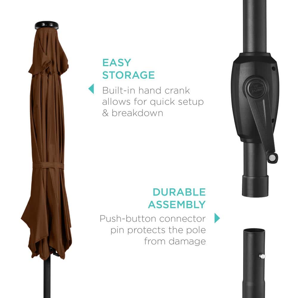 7.5ft Brown Solar LED Outdoor Patio Umbrella with Steel Pole
