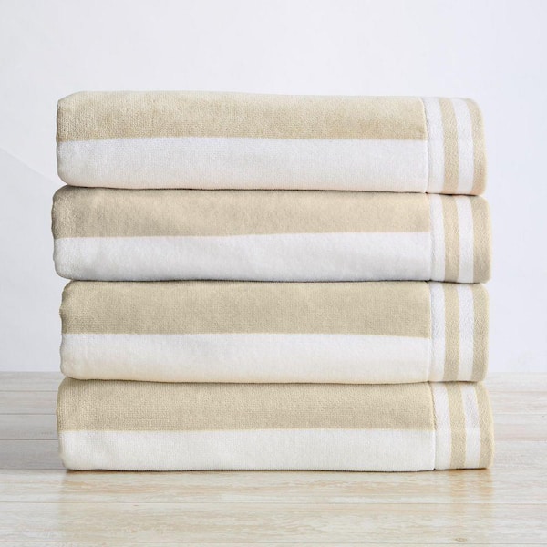 Linen 100% Cotton Cabana Stripe Oversized 4 Pack Beach and Pool Towels