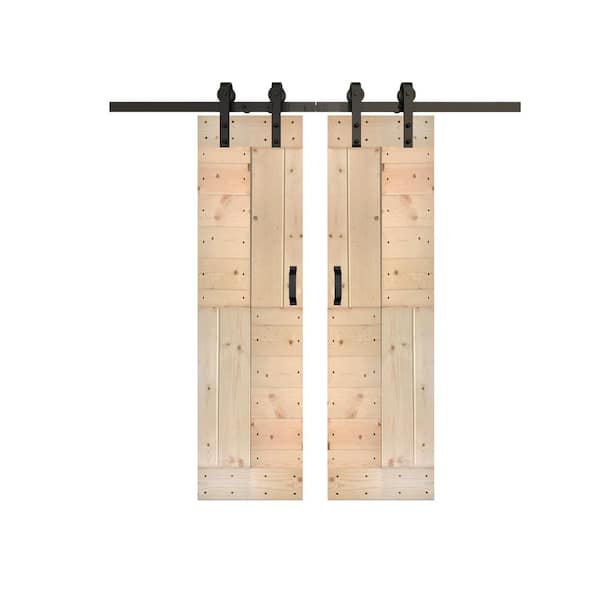 ISLIFE S Series 48 in. x 84 in. Unfinished DIY Solid Wood Double Sliding Barn Door with Hardware Kit