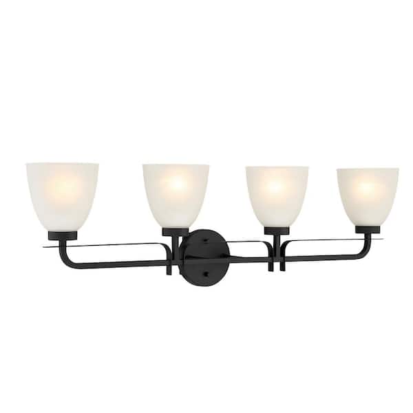 Minka Lavery Kaitlen 35 in. 4-Light Black Vanity Light with Etched Glass Shade