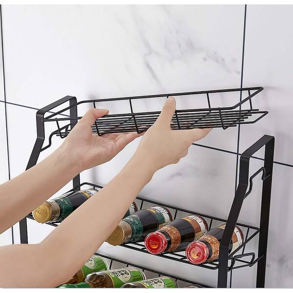  IFELS Spice Rack Organizer for Cabinet, 4 Tier Seasoning  Organizer, Expandable Shelf,Step Storage Holder, Kitchen Cabinet  Countertop,with Protection Railing, Metal (Black,2 PC) : Home & Kitchen