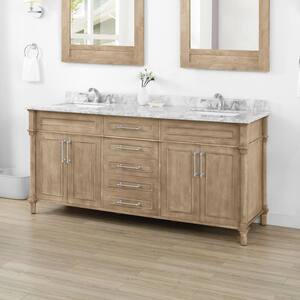 Aberdeen 72 in. W x 22.1 in. D x 34.5 in. H Freestanding Bath Vanity in Antique Oak with Carrara Marble Marble Top