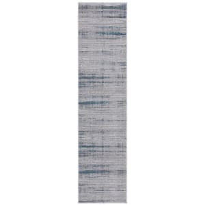 Martha Stewart Gray/Blue 2 ft. x 9 ft. Muted Striped Runner Rug