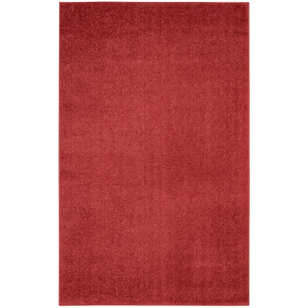 Essentials 3 ft. x 5 ft. Brick Red Solid Contemporary Indoor/Outdoor Patio Kitchen Area Rug