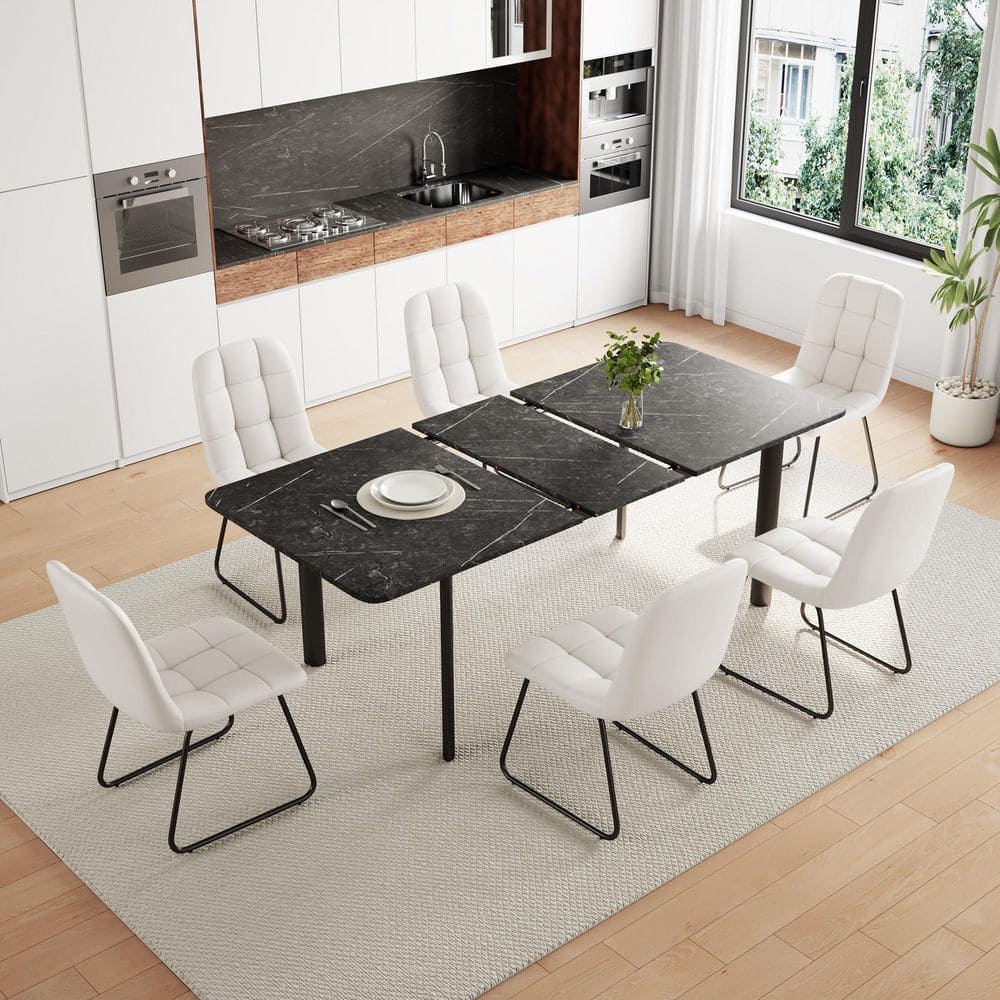 GOJANE Modern 7-Piece Extendable Rectangle Gray MDF Top Dining