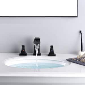 Laima Waterfall 8 in. Widespread 2-Handle Low Arc Bathroom Sink Faucet with Pop-Up Drain Assembly in Matte Black