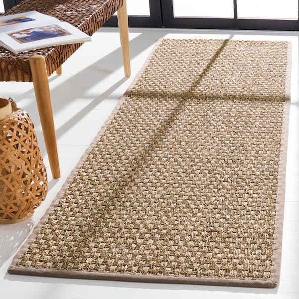 Natural Fiber Beige/Gray 3 ft. x 16 ft. Border Runner Rug
