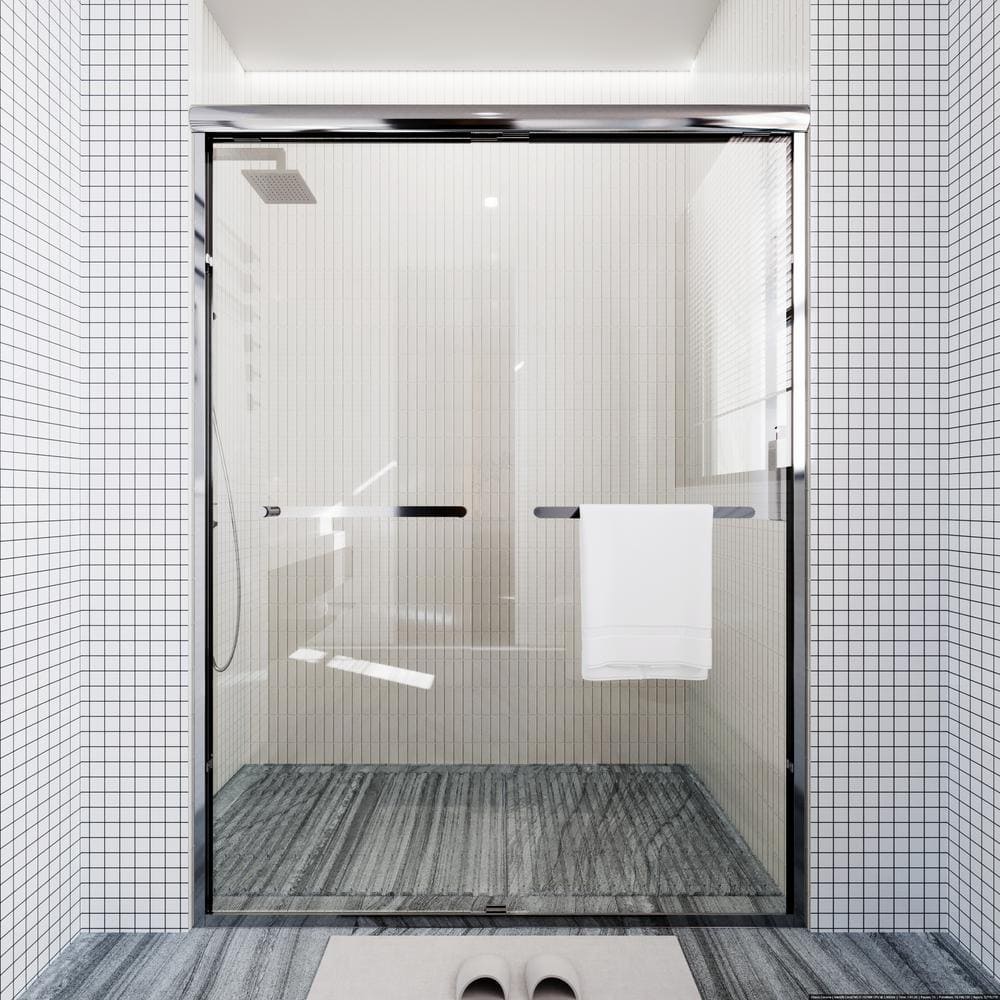Chrome Double-Sliding Shower Door with Clear Glass Panels