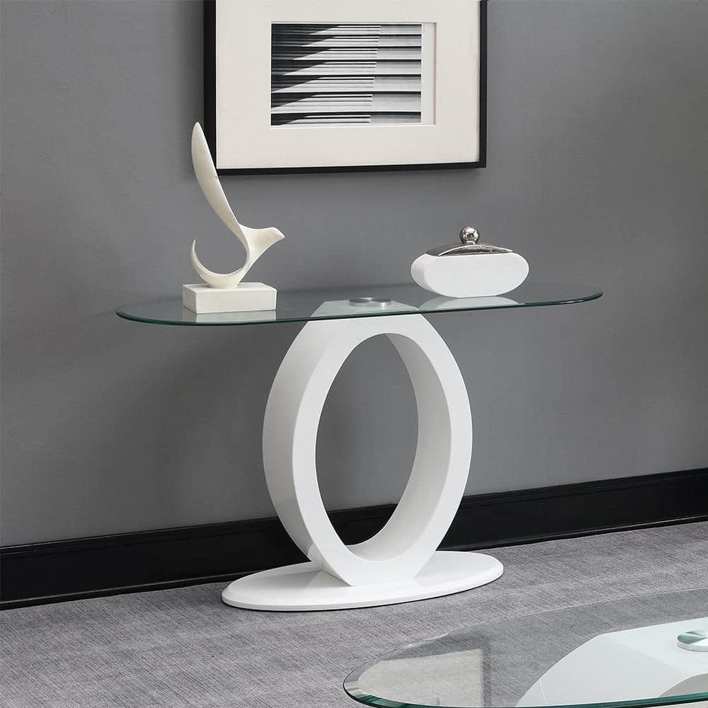 Acme Furniture Larry 47 in. Glass Top, White High Gloss Finish