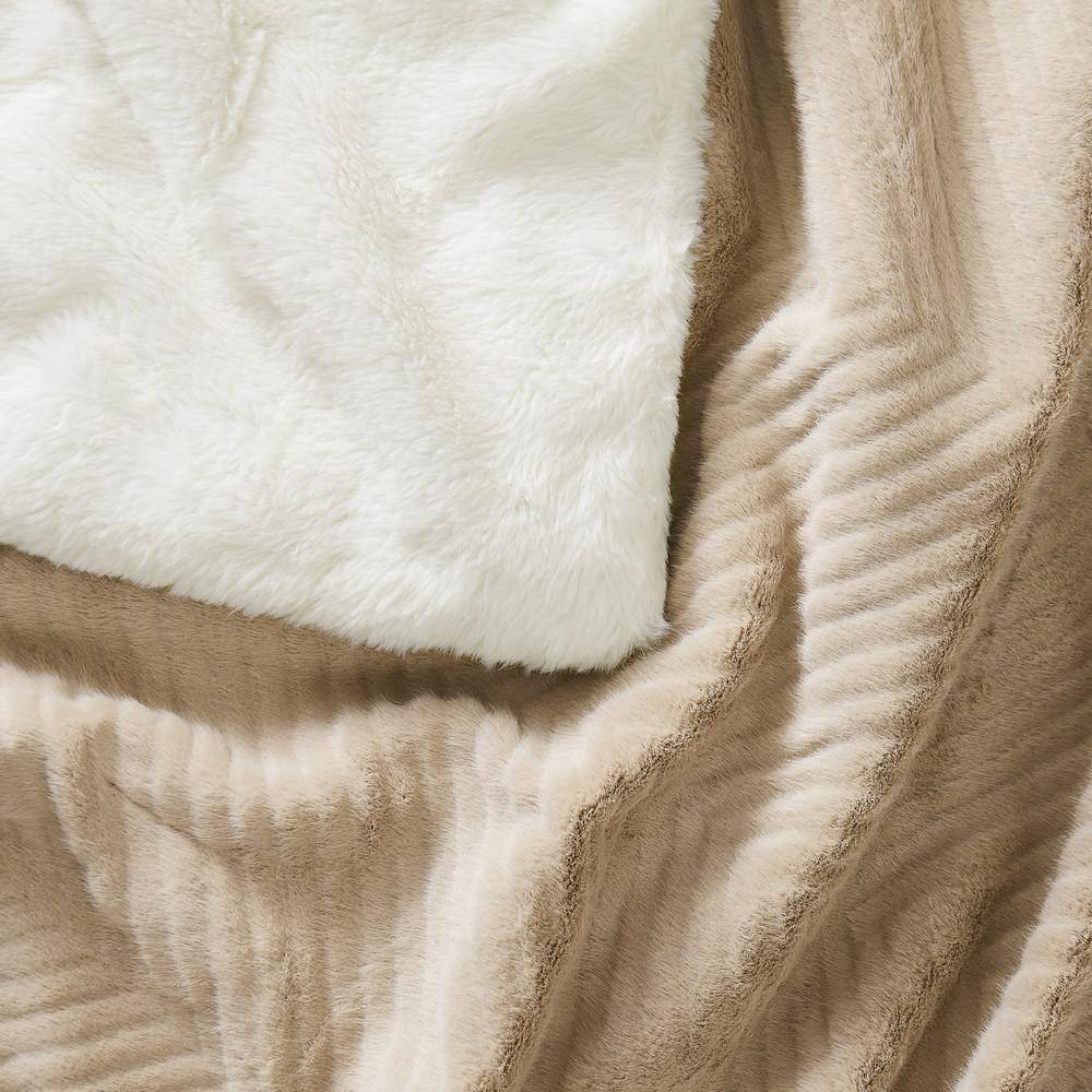 Tan Chevron Reversible Faux Fur Sherpa Throw Blanket 50x70