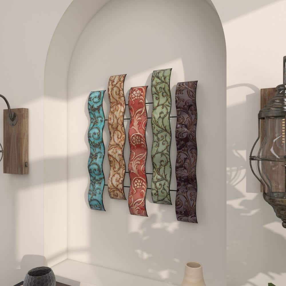 Multicolor Embossed Metal Wavy Panel Wall Sculpture