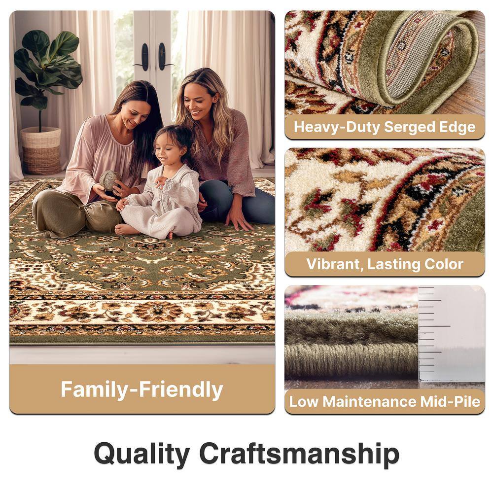 Green Medallion Synthetic Reversible Area Rug 9'3" x 12'6"