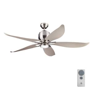 Lily 56 in. Integrated LED Indoor/Outdoor Brushed Steel Flush Mount Ceiling Fan with Silver Blades and Remote Control