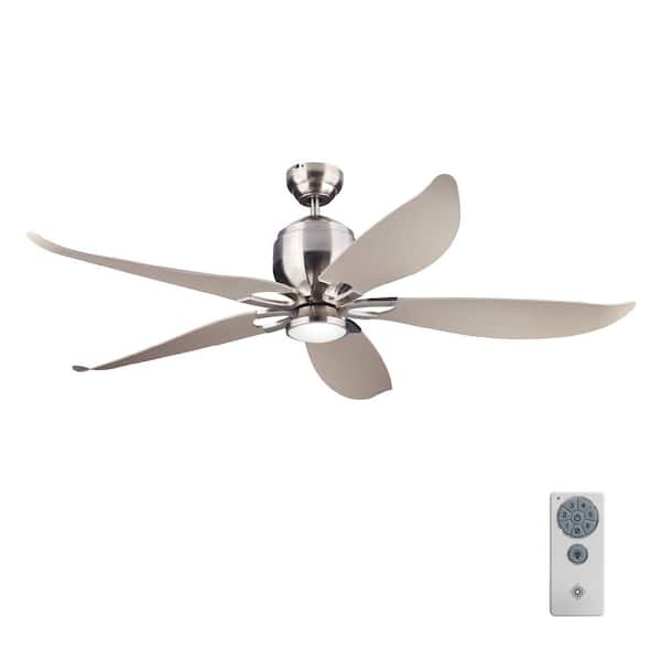 Generation Lighting Lily 56 in. Integrated LED Indoor/Outdoor Brushed Steel Flush Mount Ceiling Fan with Silver Blades and Remote Control