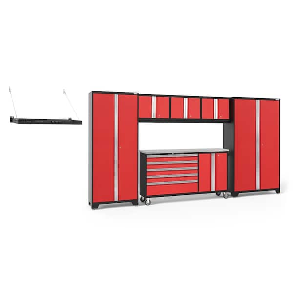 NewAge Products Bold Series 144 in. W x 77.25 in. H x 18 in. D 24-Gauge Welded Steel Garage Cabinet Set in Red (6-Piece)