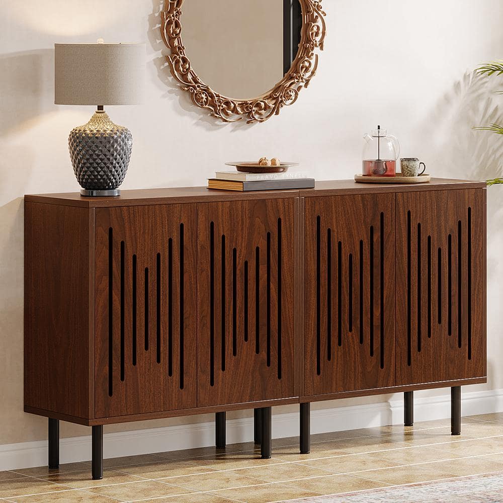 Brown Oak Wood 63'' Modern Sideboard Buffet Cabinet with Metal Legs