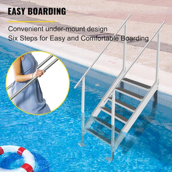 VEVOR Dock Ladder 6 Steps 500 lbs. Load Adjustable Height Non-skid Aluminum Dock  Stairs with Rubber Mat for Above Ground Pool LT4-6B-3846000001V0 - The Home  Depot