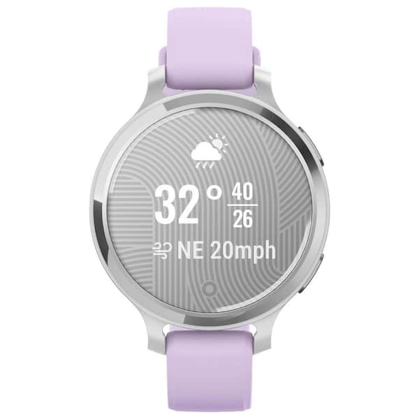 Garmin Lily 2-Active Health and Fitness GPS Smartwatch with Anodized Aluminum Bezel 1.5 x .4 in Silver with Purple Jasmine