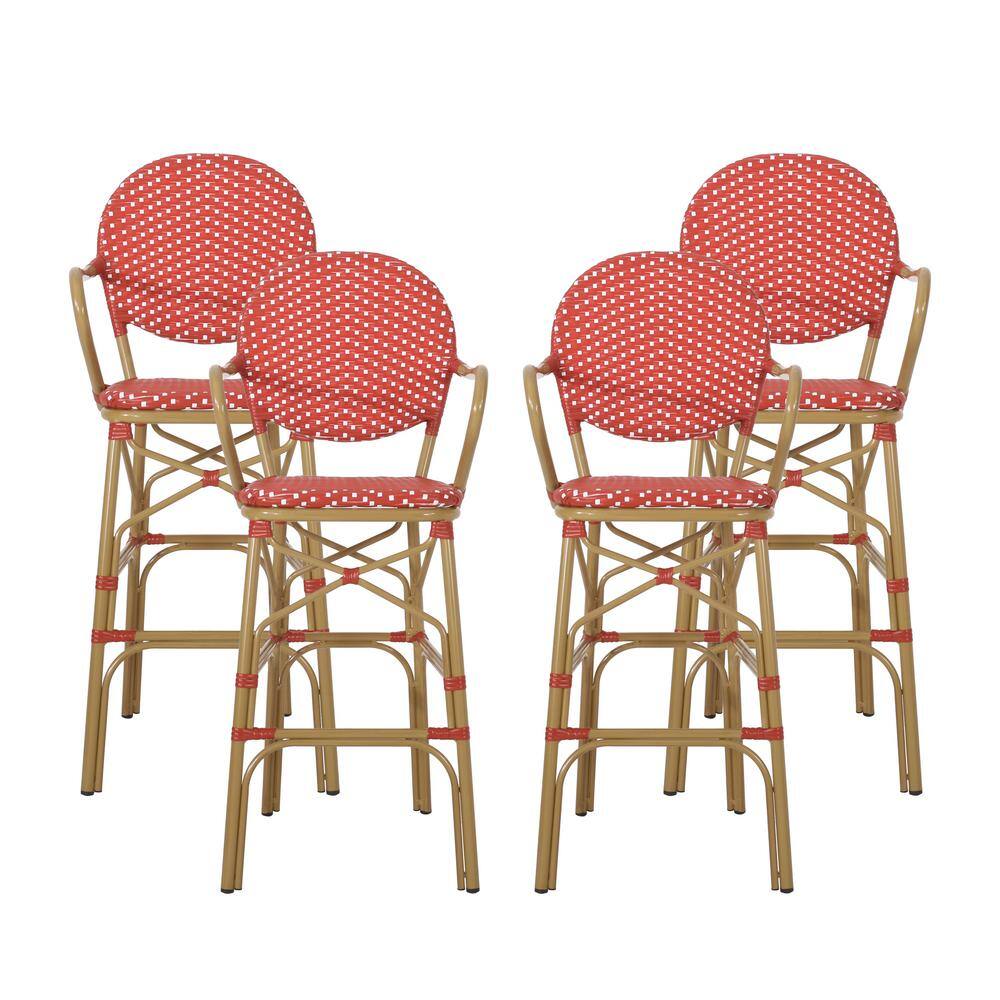 Ladieu Red and White Aluminum and Wicker Outdoor Bar Stool (4-Pack) price history on PriceWatchPro