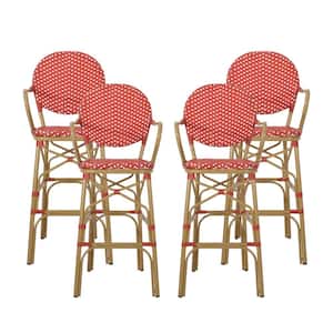 Ladieu Red and White Aluminum and Wicker Outdoor Bar Stool (4-Pack)