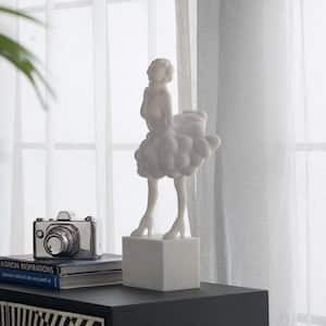 9.5 in. x 6.5 in. x 20 in. Artificial White Marble Stone Lady Figurine
